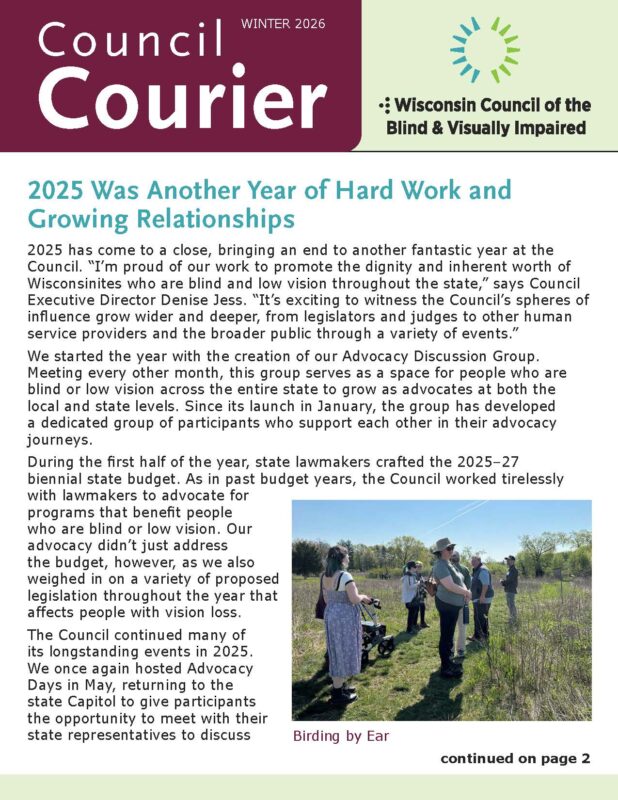 Cover page for the 2026 Winter Courier