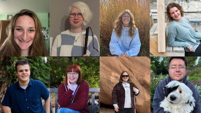 A four-by-two grid of this year's scholarship recipients