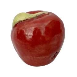 Ceramic apple sculpture glazed with red and green glaze