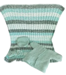Bonnet, booties and a sweet caardigan in soft, seagrass green