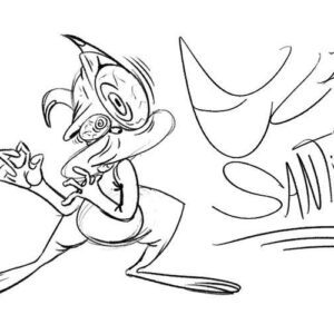 Cartoon style digital pencil drawing of a creature with wild, bulging eyes